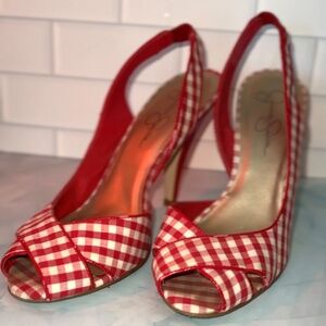 RARE Red + White Gingham Heels - ADORABLE!
